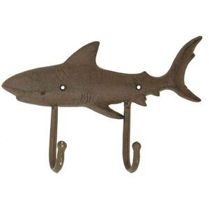 Shark Double Wall Hook Cast Iron Antiqued Brown